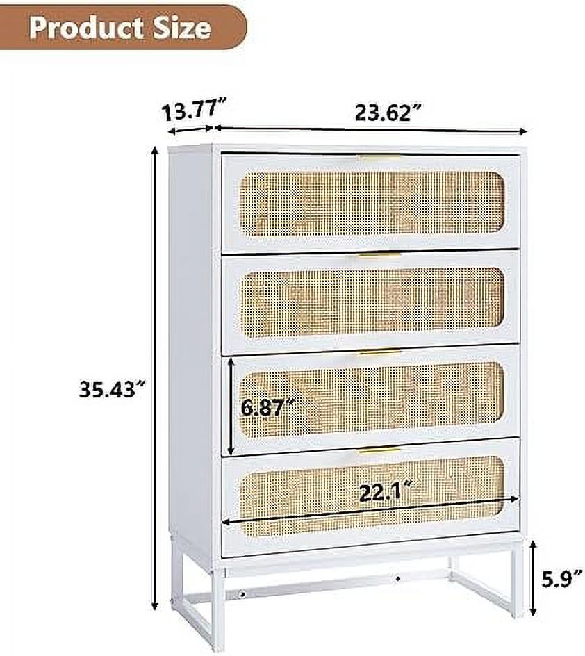 TJUNBOLIFE 4 Drawer Dresser for Bedroom  Rattan Dressers Chest of Drawers  Tall  Dressers Cabinet Organizer Unit with Metal Legs for Living Room Bedroom Closet Hallway Entryway  Natural