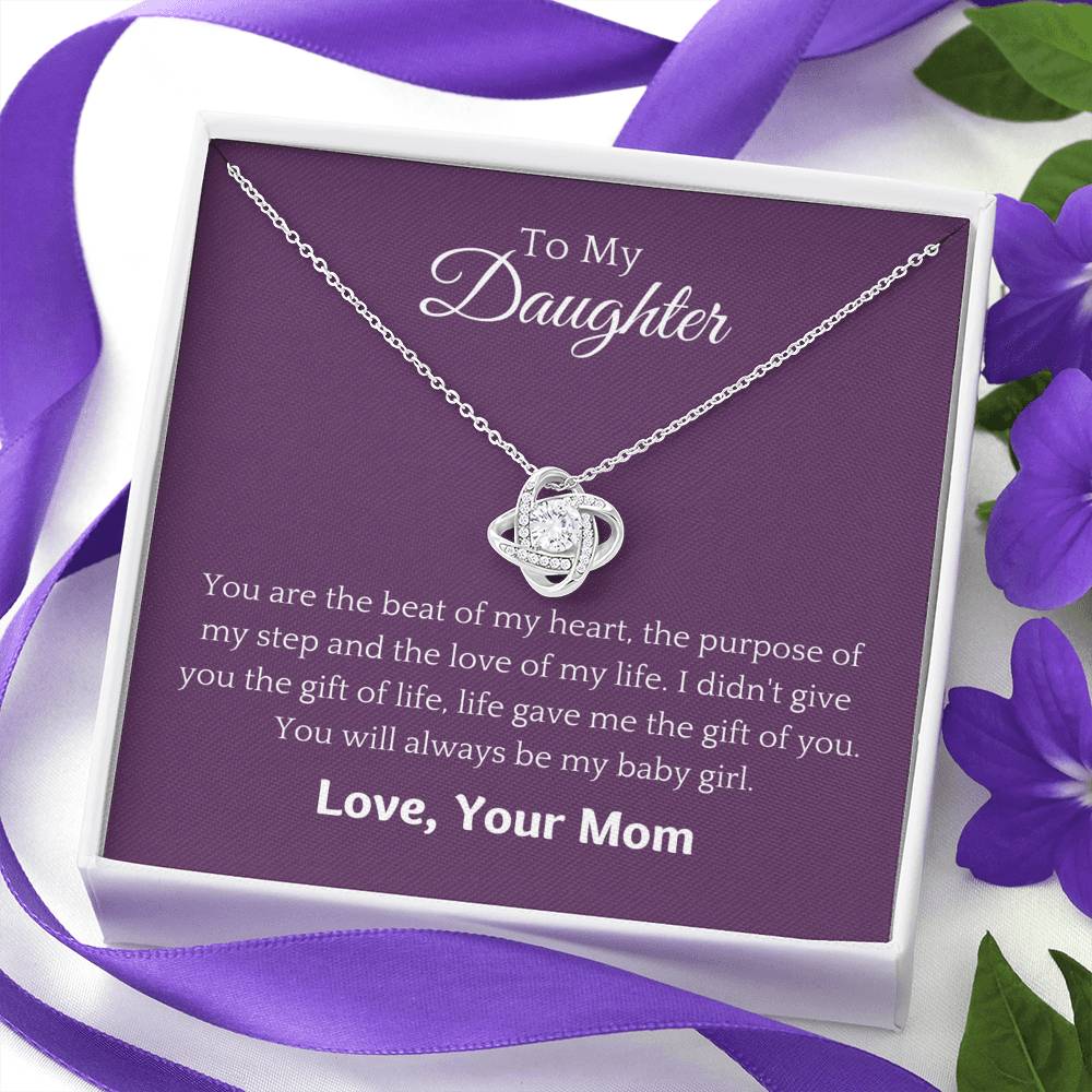 To My Daughter - The Beat of My Heart - Love Knot Necklace