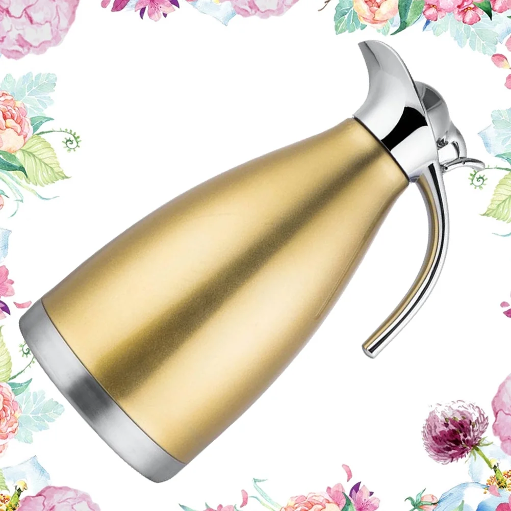 OUNONA Stainless Steel Thermo Jug Stainless Steel Vacuum Jug Household Warm Keeping Kettle (2L Yellow)