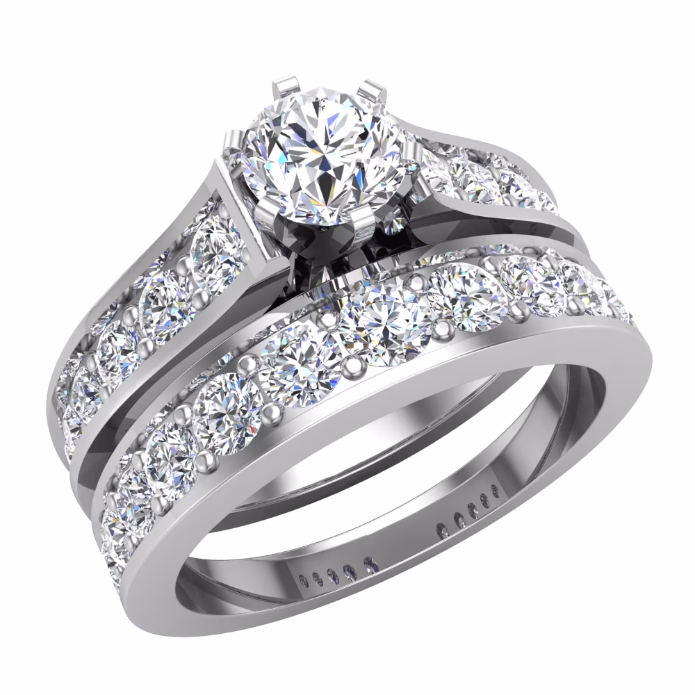 Riviera 18K Wedding Rings for Women Bridal Set Round Cut 1.80 Carat 18K White Gold ( G , SI )