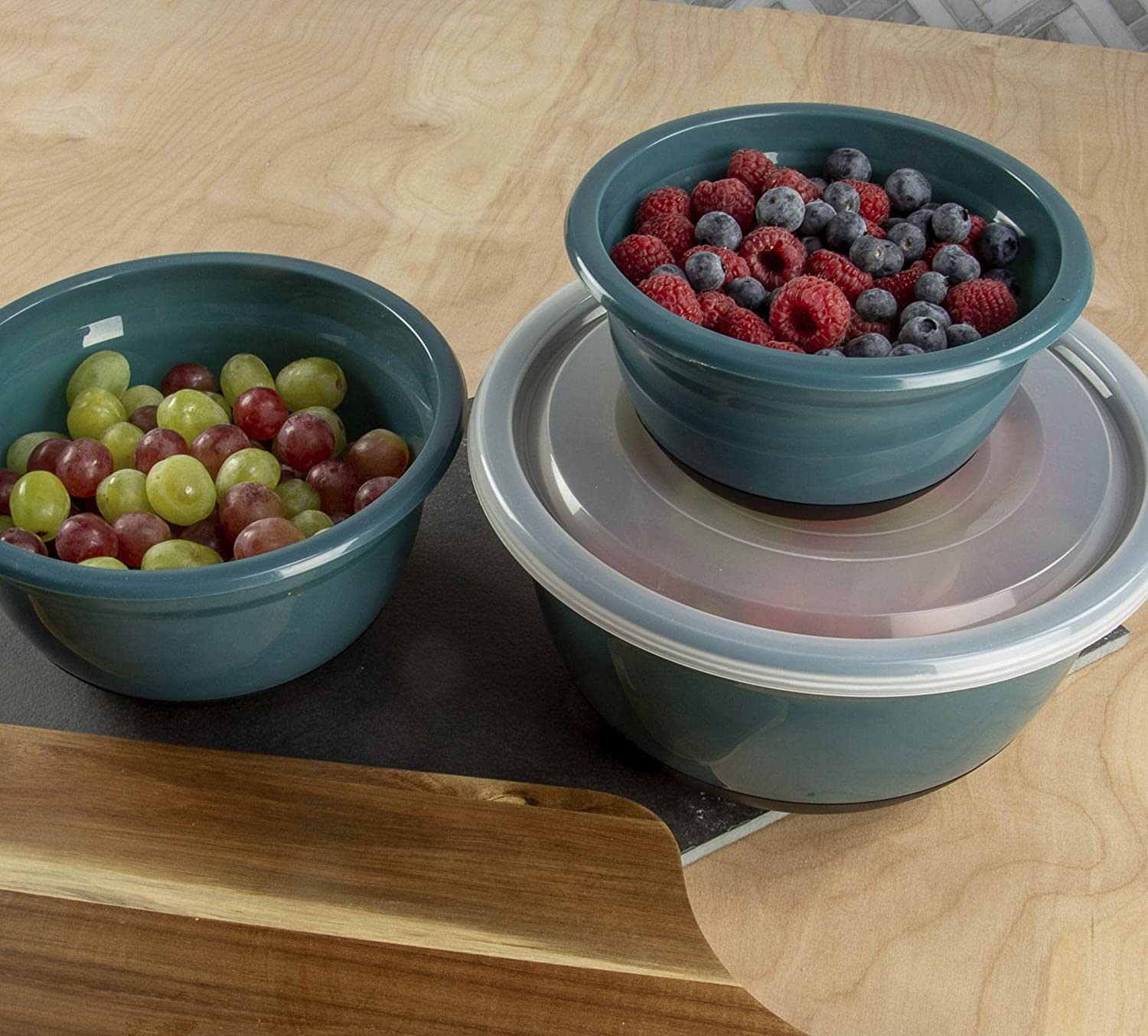 Bowl Set - Plastic, Durable Kitchenware, Dishwasher Safe - Made In The - Prussian Blue & Light Teal
