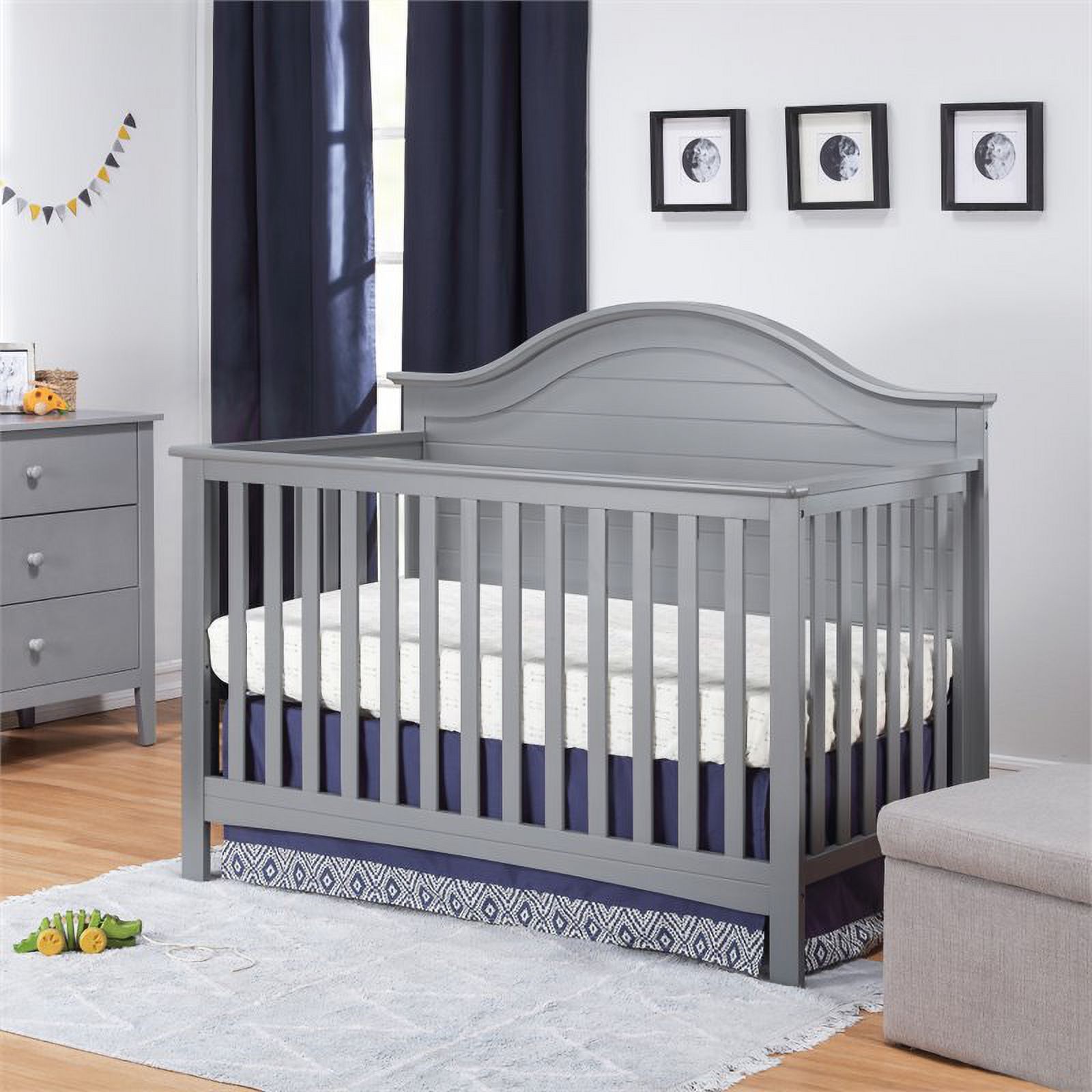 4-in-1 Convertible Crib and Dresser with Removable Changing Tray Set in Gray