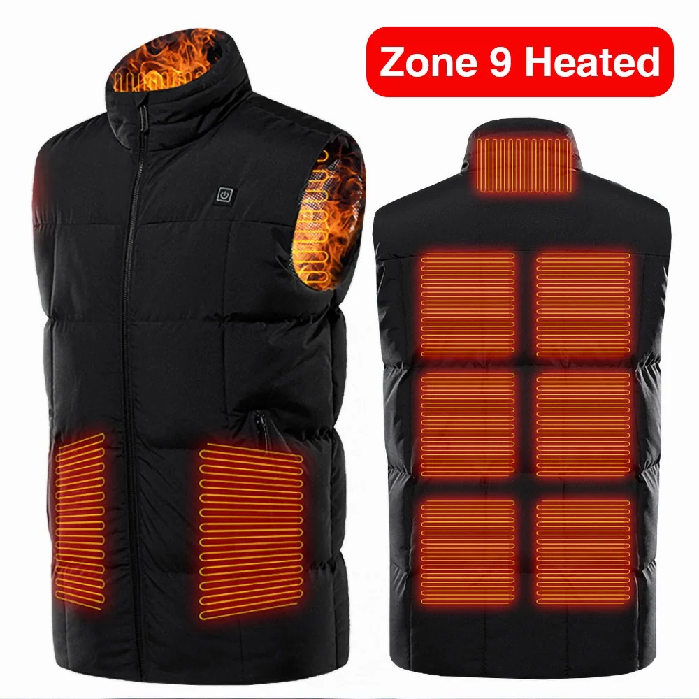 CVLIFE Men's Lightweight Electric Heated Vest Heated Jacket Thermal Winter Clothes Coat Outwear Waistcoat with Pocket Warm Up 9 Areas