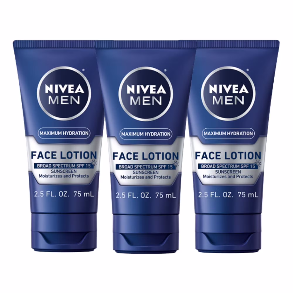 Nivea Men Maximum Hydration Face Lotion, Face Lotion With Broad Spectrum Spf 15 Sunscreen For Men, 3 Pack Of 2.5 Fl Oz Tubes
