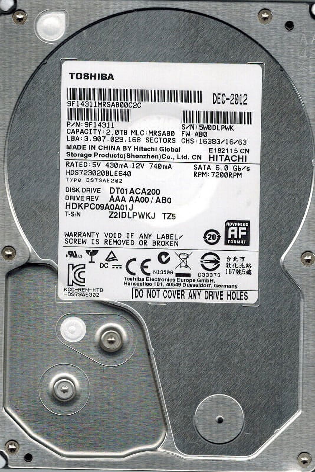 Hitachi HDS723020BLE640 P/N: 9F14311 MLC: MRSAB0 2TB