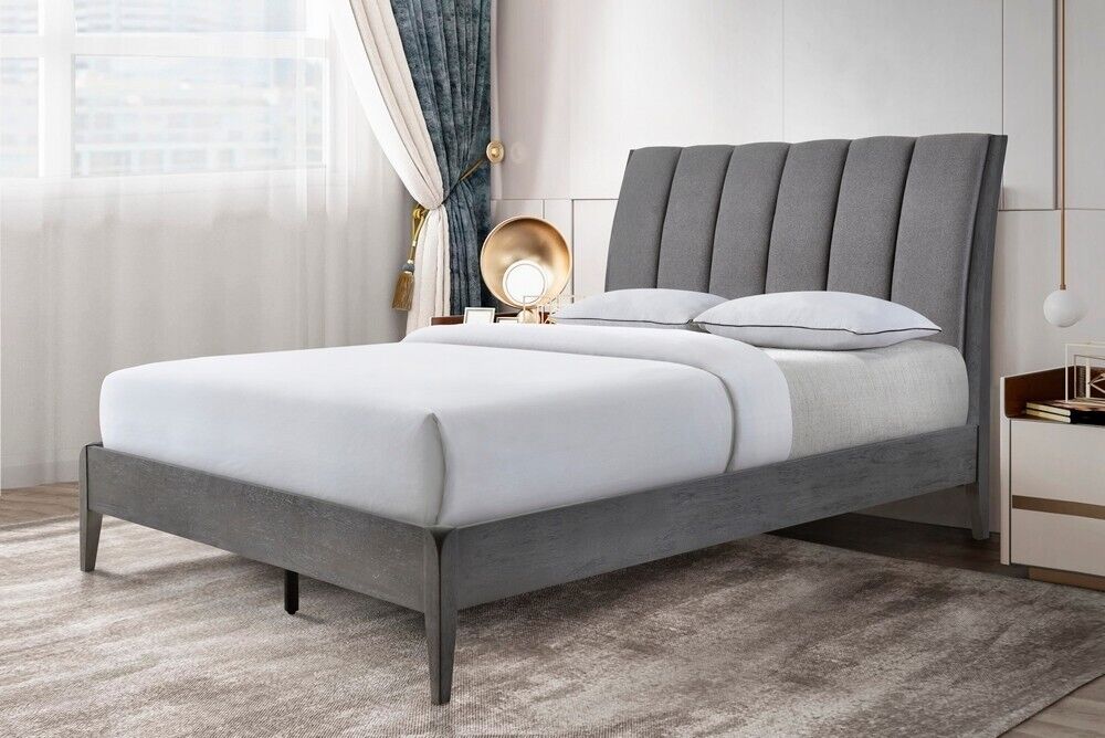 Modern Contemporary Queen Bed Upholstered Headboard Gray Wooden Bedroom Furniture 1pc