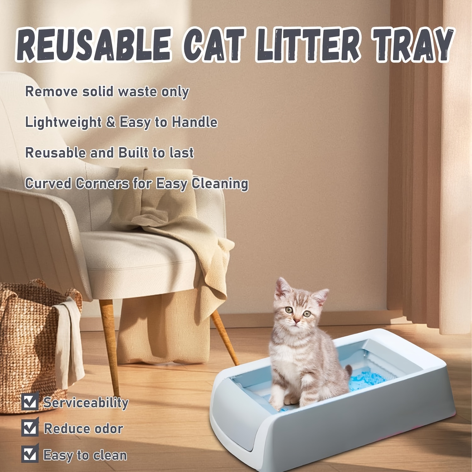Durable Reusable Cat Litter Tray - Safe and Self-Cleaning