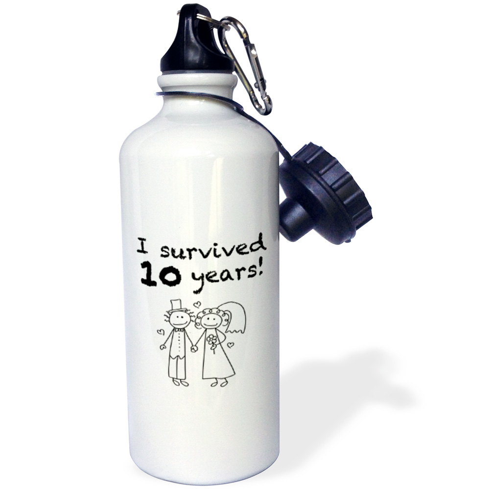3dRose I survived 10 years. Black., Sports Water Bottle, 21oz
