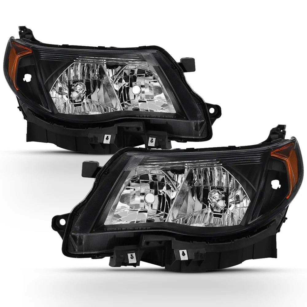 AKKON - For 2009-13 Subaru Forester Halogen Model Only Halogen Headlights Black Housing Clear Lens Full Set