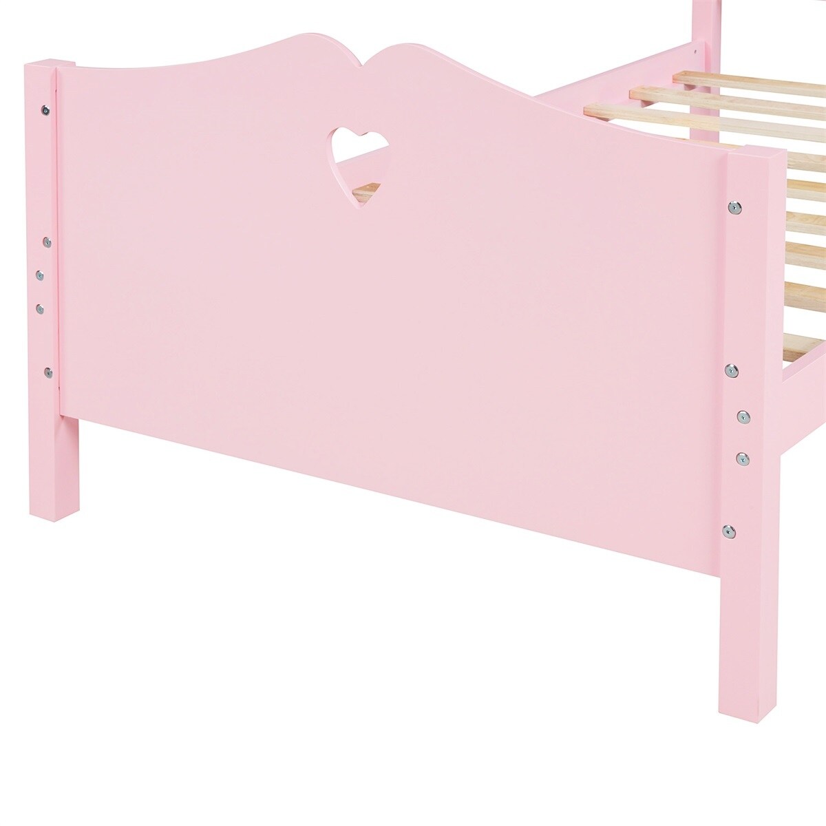 MERAX  Twin Platform Bed with Love Shaped Headboard and Footboard Pink