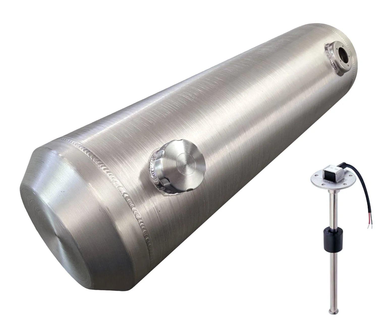 12x36 End Fill Round Spun Aluminum Gas Tank with KUS-WEMA Sending Unit -17 Gallon - 3/8 NPT