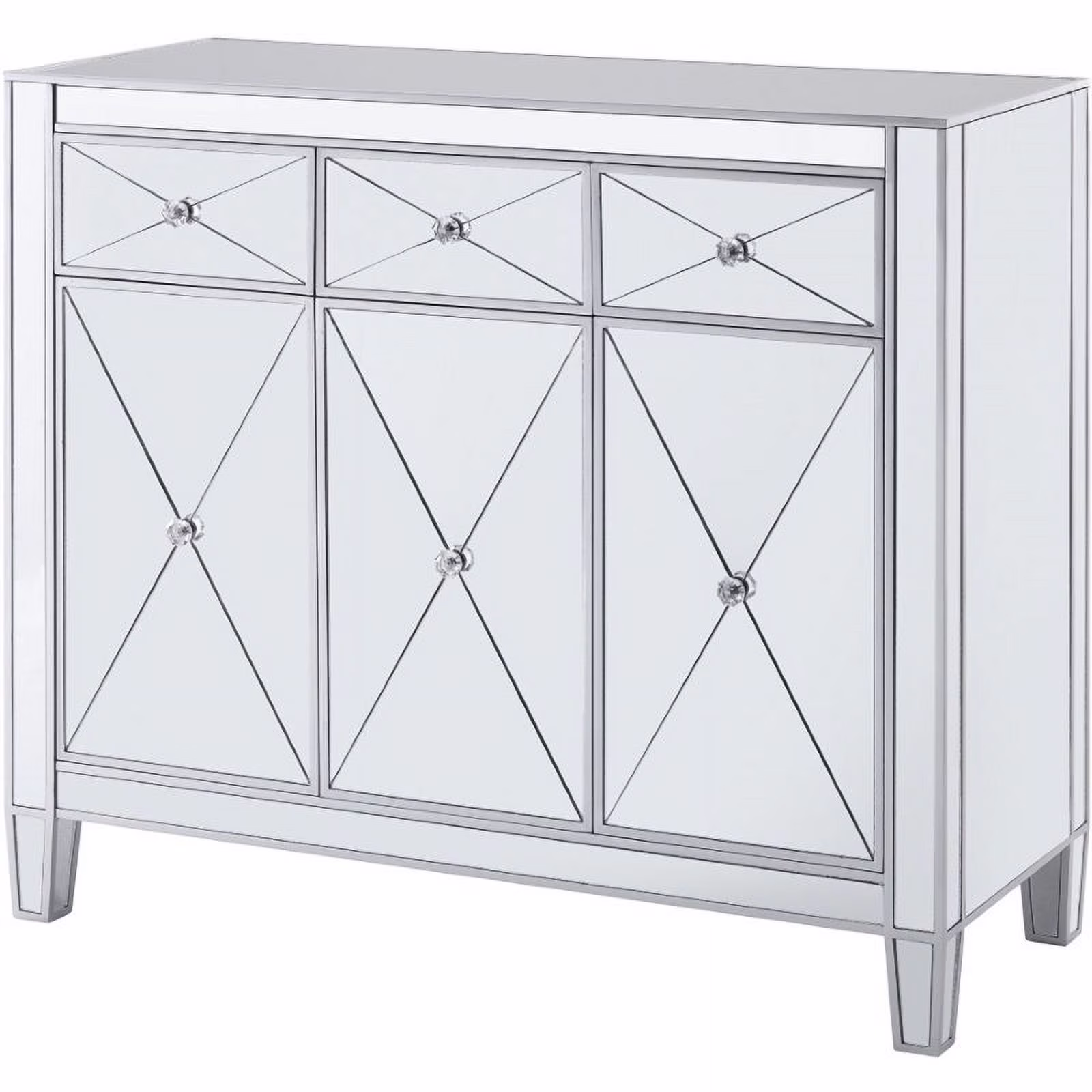 Maklaine Transitional 3 Door Mirrored Glass Sideboard in Matte Silver
