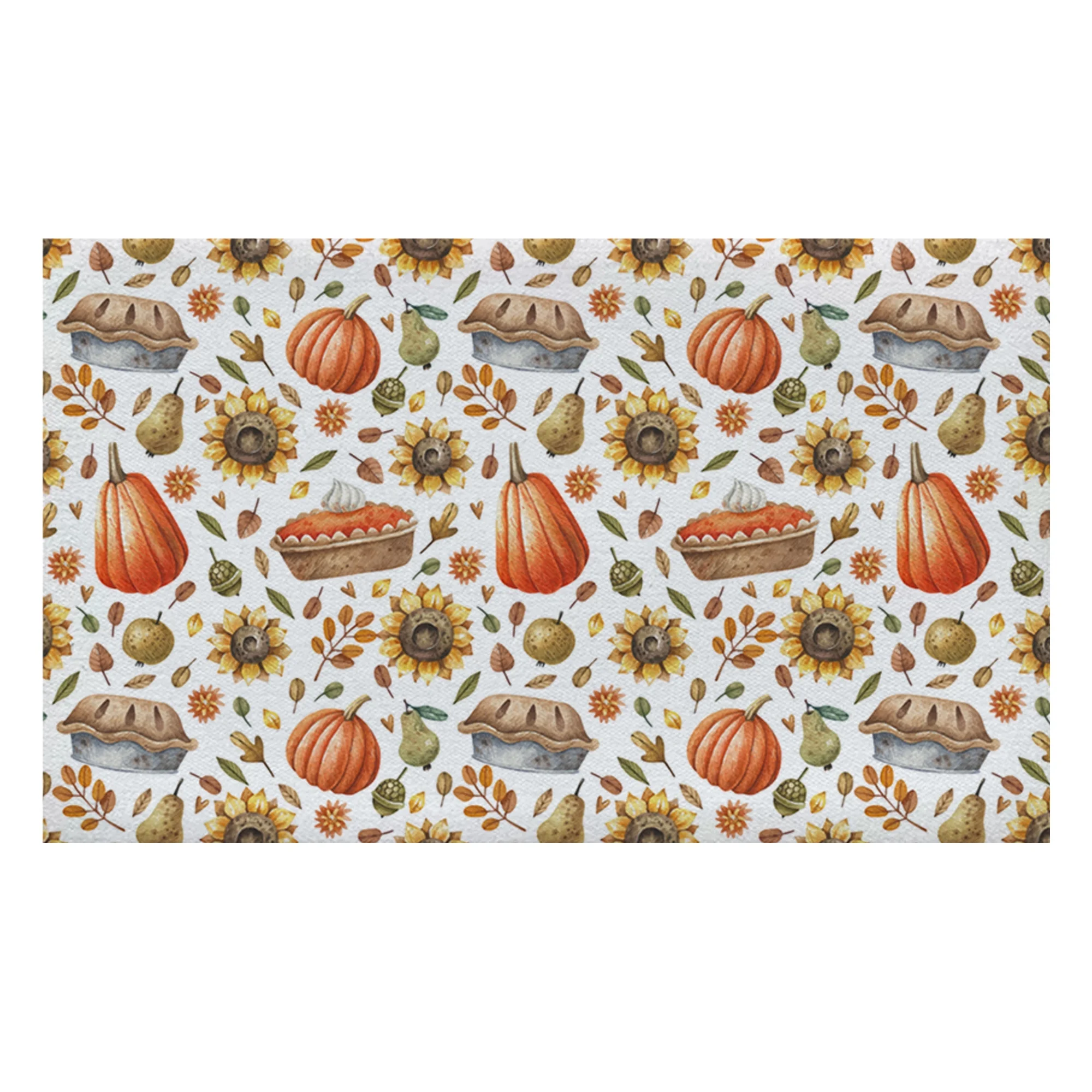 Ashton Pumpkin Pies & Sunflowers Kitchen Towels & Mat Set ( 3 Piece ) Fade Resistant