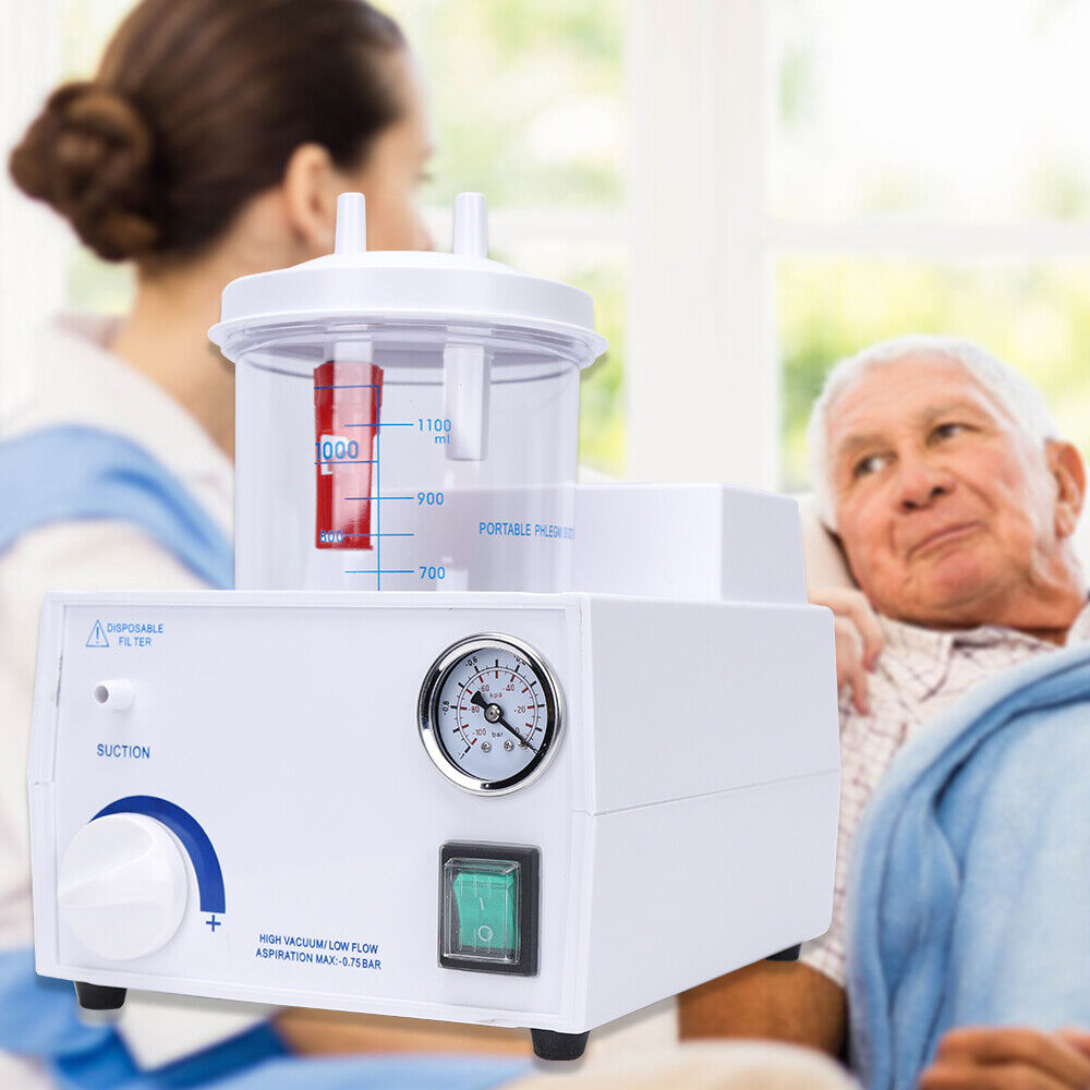 ZhdnBhnos 1000ml Dental Portable Vacuum Phlegm Suction Unit Emergency Quiet Medical Aspirator Machine Oil-Free Piston Pump White 110V 90VA