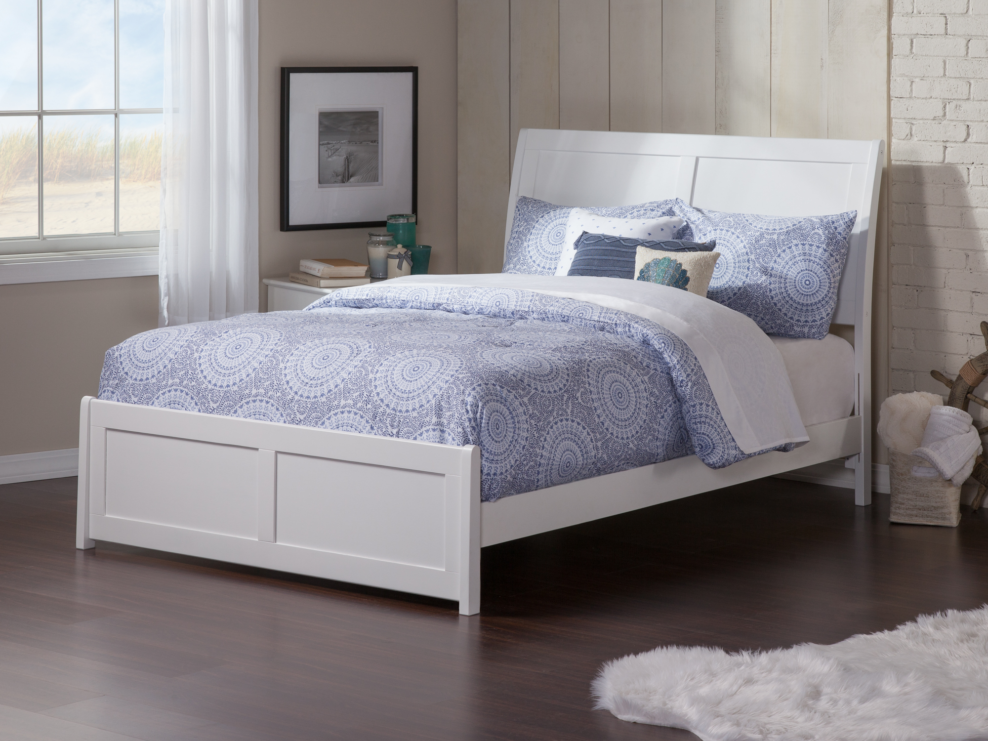 AFI Portland Full Wood Platform Bed with Sleigh Headboard and Footboard, White