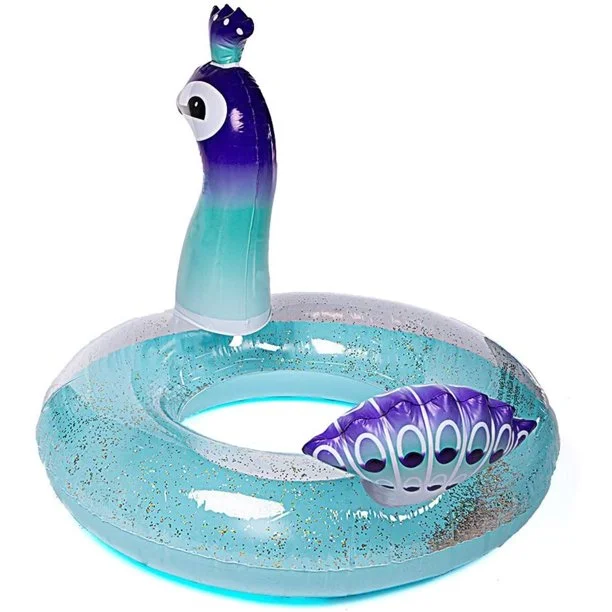 Lilypo 36 Inches Peacock Inflatable Pool Float Glitter PVC Tube, Peacock Designed with Fast Valves Lounge Raft Decoration Toys Fun Beach Floaties for Kids