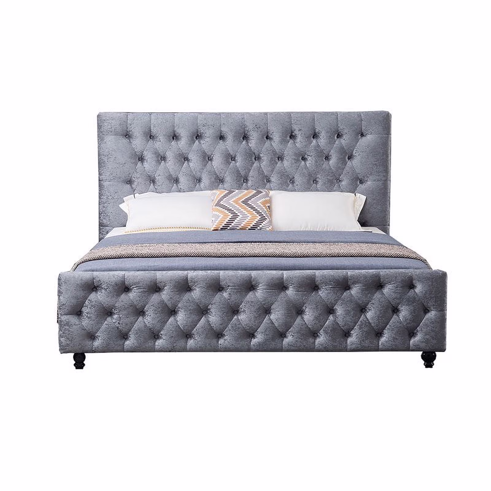 American Eagle Furniture Fabric Tufted King Platform Bed in Gray