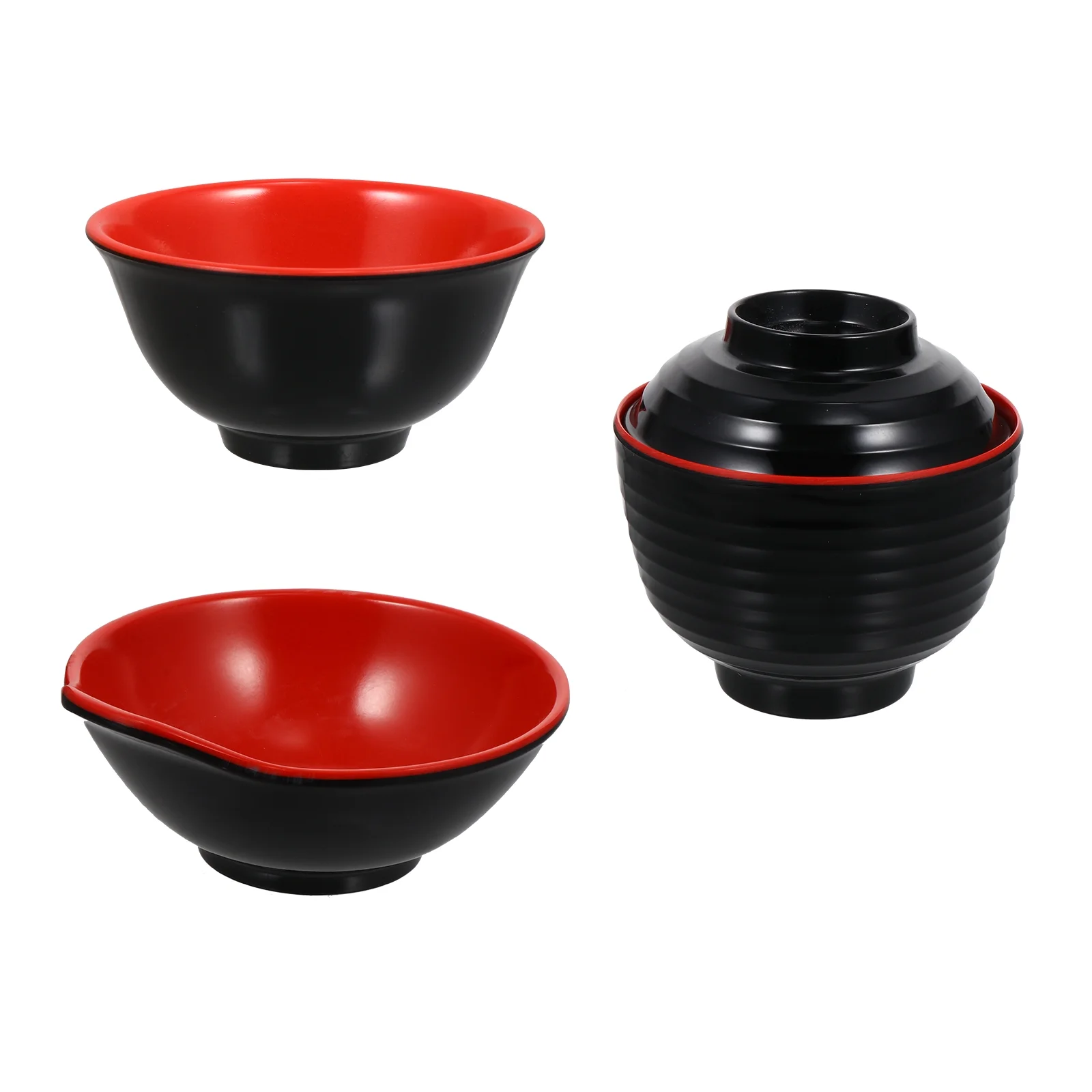 OUNONA 1 Set 3pcs Melamine Imitation Bowl with Lid Soup Bowl Tableware (Black)