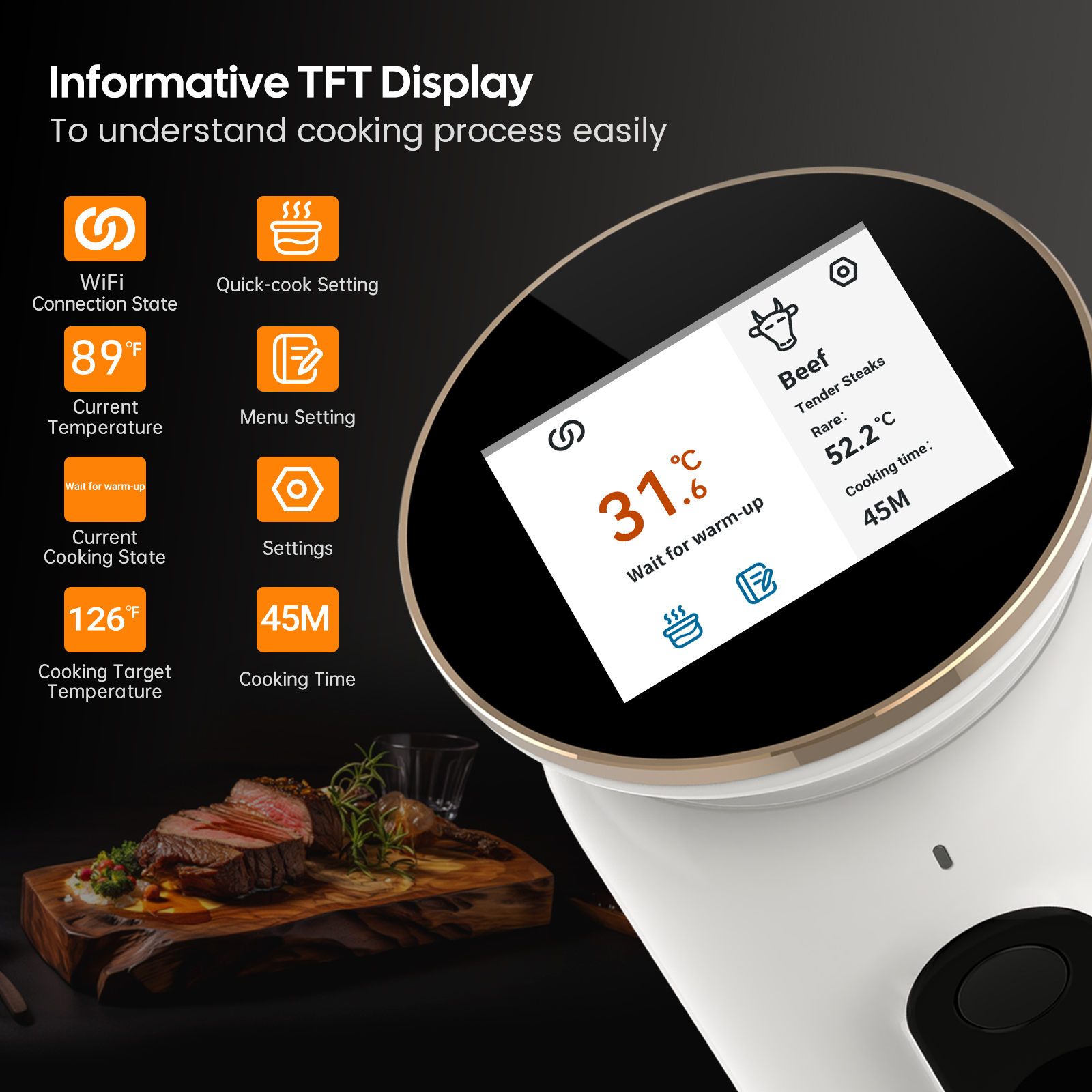 WiFi Sous Vide Machine ISV-101W Slow Cookers Immersion Precision ,1000 Watts 3D Water Circulation Heating,Smart Cooking alarm,Accurate Temperature,Ultra-Quiet