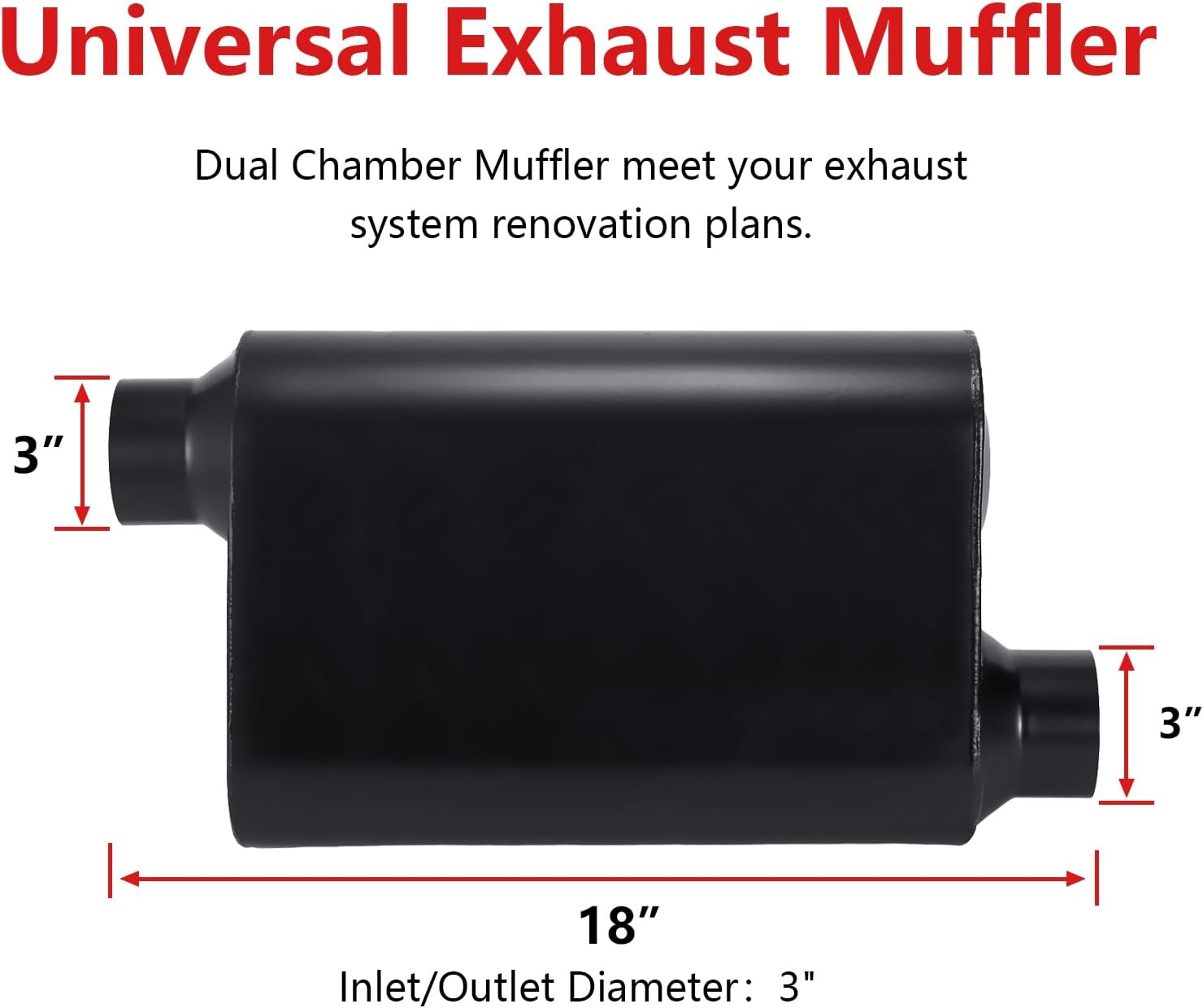 Floshine Universal Mufflers,3 inch inlet/3 inch outlet，Performance Automotive Muffler Exhaust