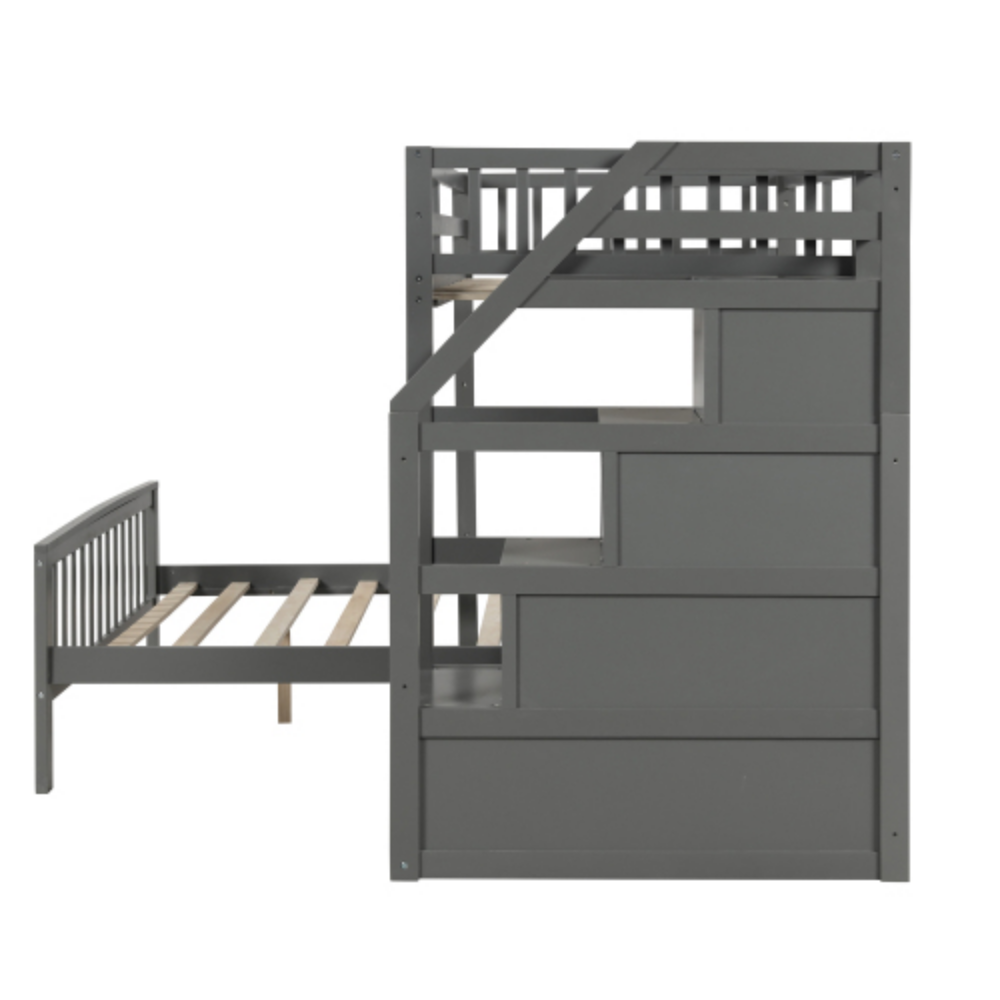 Twin over Full Loft Bed with Staircase,Gray(