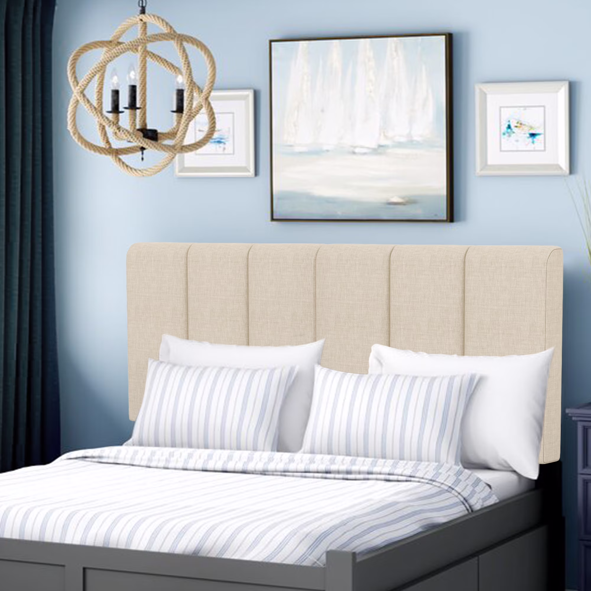 Andeworld Upholstered Headboard Queen Foldable Upholstered Headboard for Queen Bed Adjustable Height Oatmeal（White）