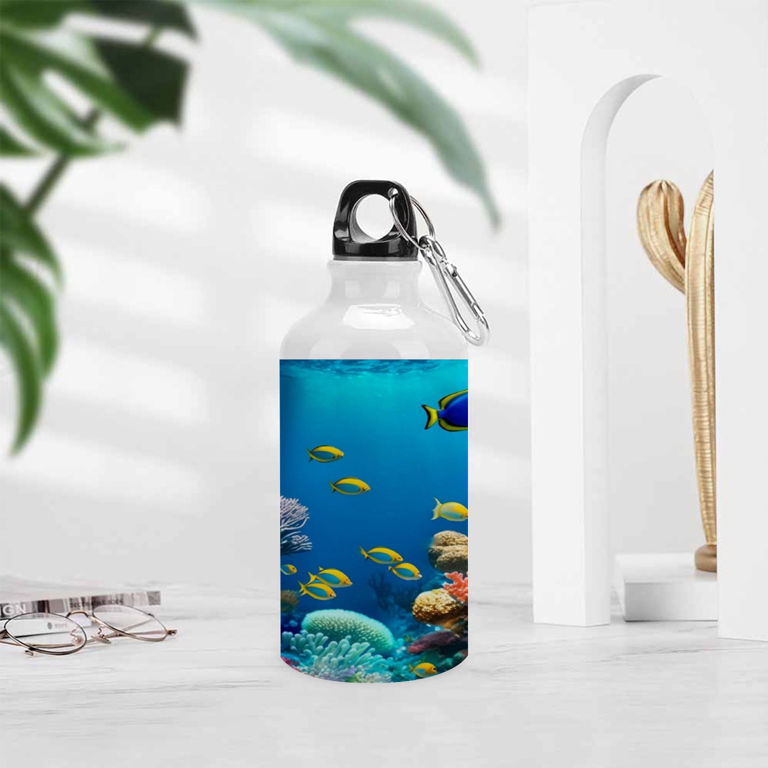 SKYSONIC 400ml Sport Aluminum Water Bottle,Tropical Sea,Sport Multipack Leak Proof Easy Carry Travel Bottle with Twist Cap for Gym Hiking Camping Running Bike Outdoor