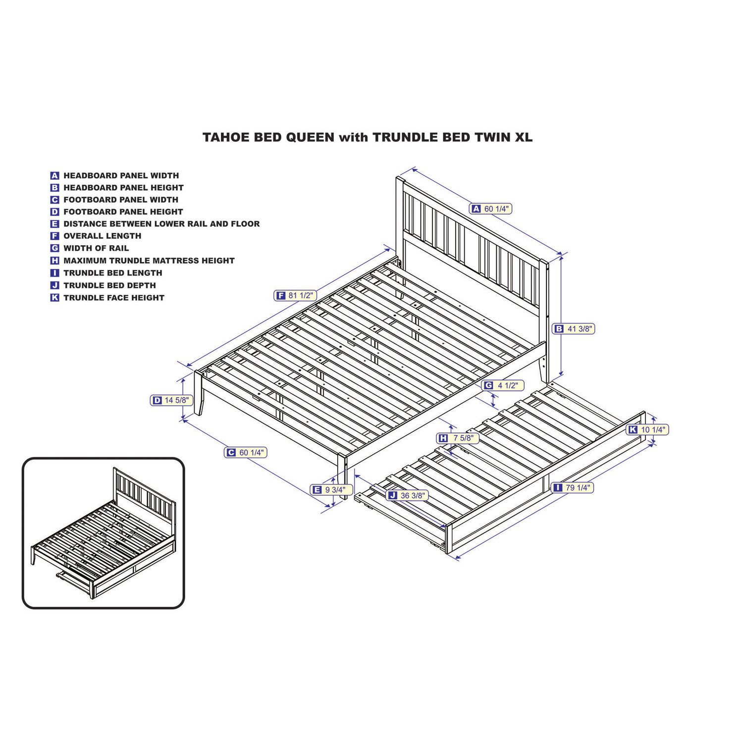 AFI Tahoe Queen Wood Spindle Bed and Trundle with USB Charger in Gray