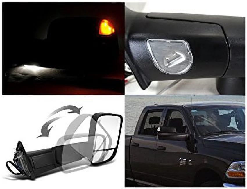Spec-D Tuning RMX-RAM1025H-P-FS Dodge Ram 2500 3500 Black Towing Power Side Mirrors Led Turn Signal Puddle Light