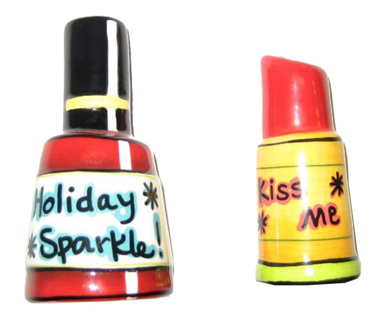 Nail Polish & Listick Salt & P# - One Set Of Salt & Pepper Shakers 3 Inch, Ceramic - Christmas 61951