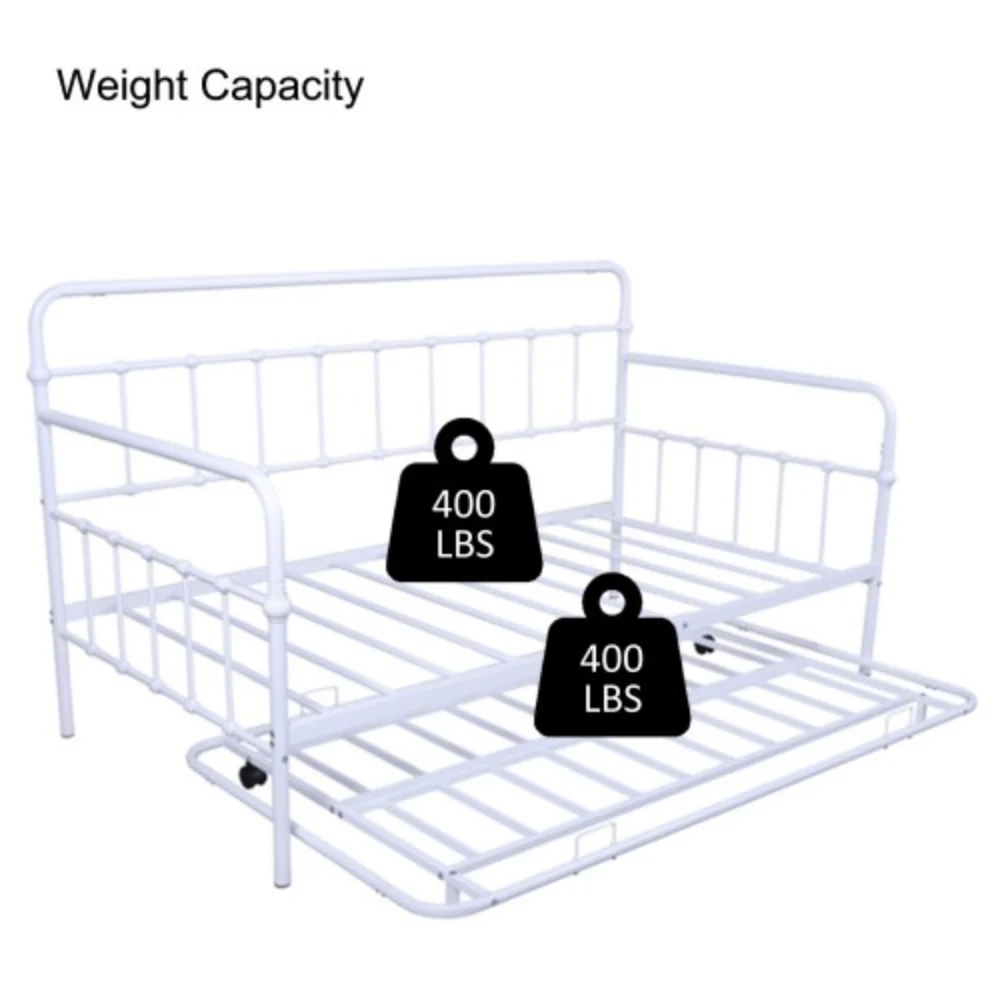 Metal Frame Daybed with trundle White + Metal