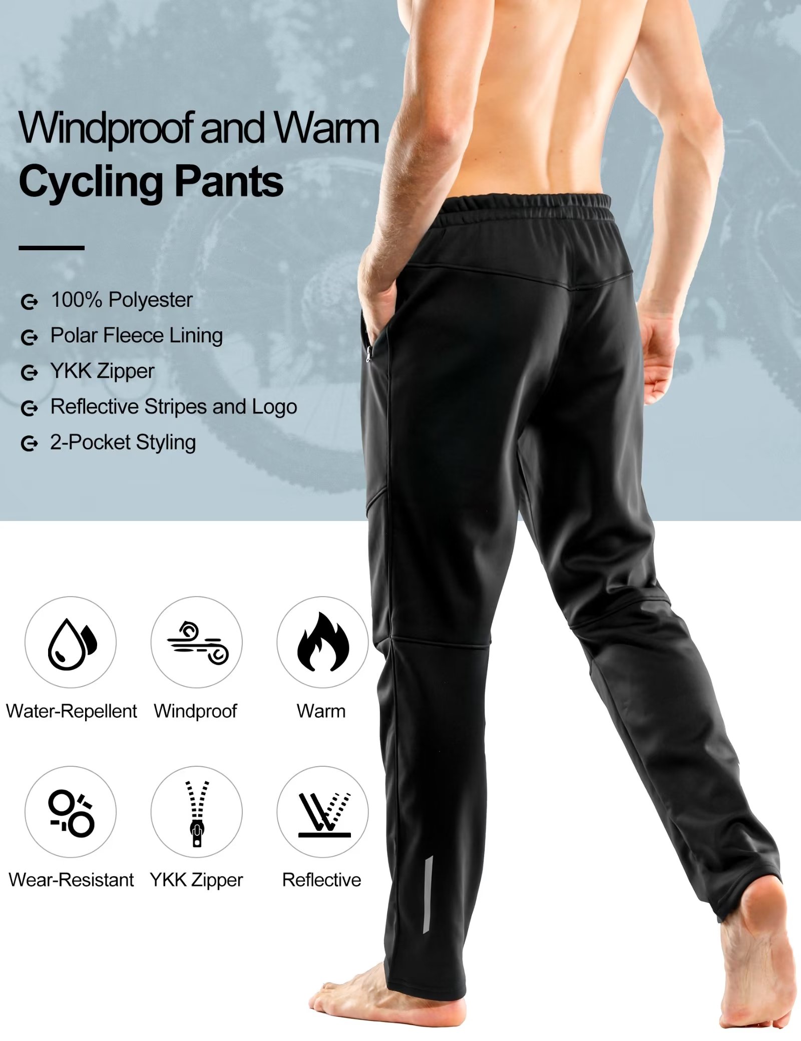 INBIKE Winter Fleece Pants Men, Windproof and Warm, for Cycling Running Hiking and Other Outdoor Activities L