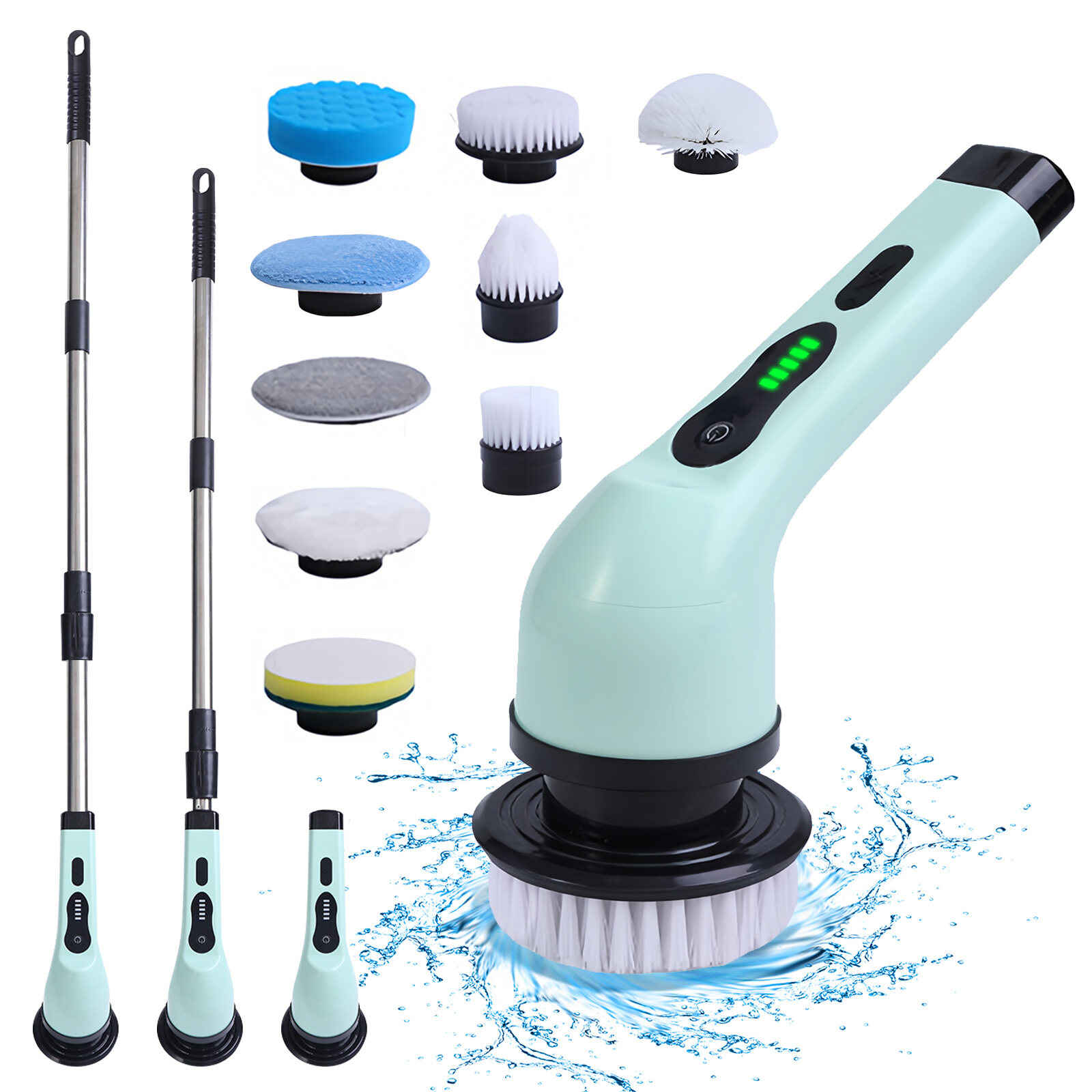 Leyfeng Cordless Electric Spin Scrubber 9 Replacement Cleaning Heads IPX6 Waterproof Dual Speed Shower Cleaning Brush with Extension Arm for Bathroom Bathtub Grout Tile Floor
