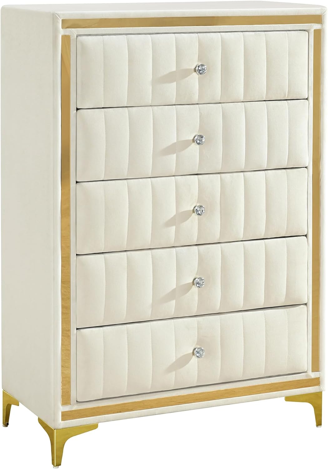 Monique Velvet Upholstered 5-Drawer Chest In Cream