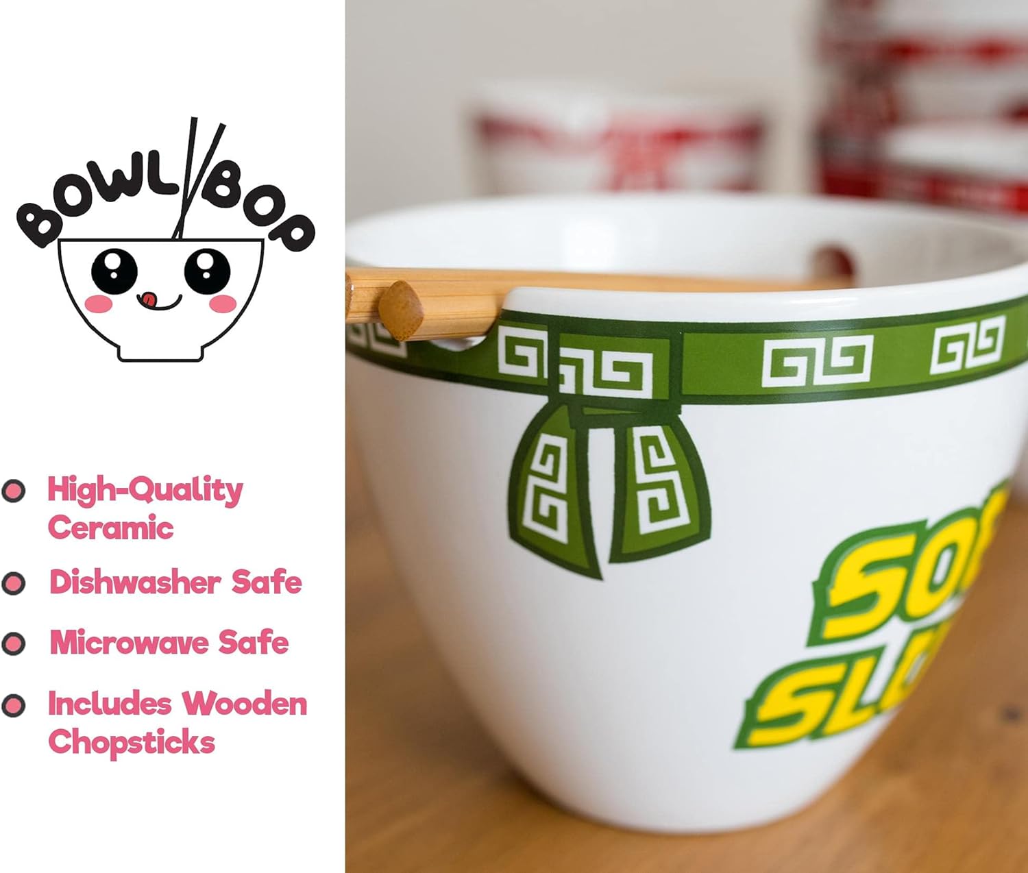 Bowl Bop Soba Slurp Japanese Dinnerware Set | 16-Ounce Ramen Bowl, Chopsticks