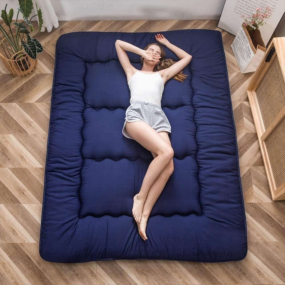 COSMOGO Futon Mattress, Japanese Style Floor Mattress Camping Mattress Navy Blue - Queen