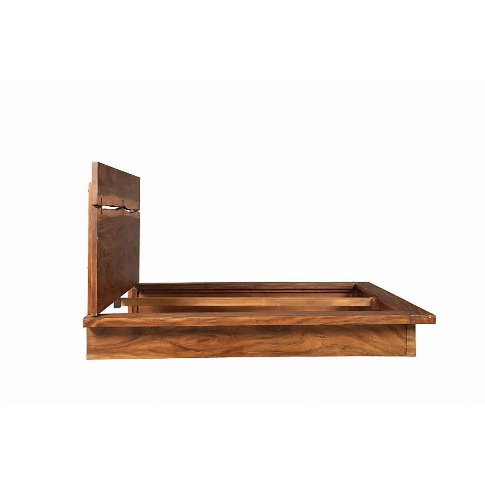 Pemberly Row Farmhouse Wood Queen Bed Smokey Walnut and Brown