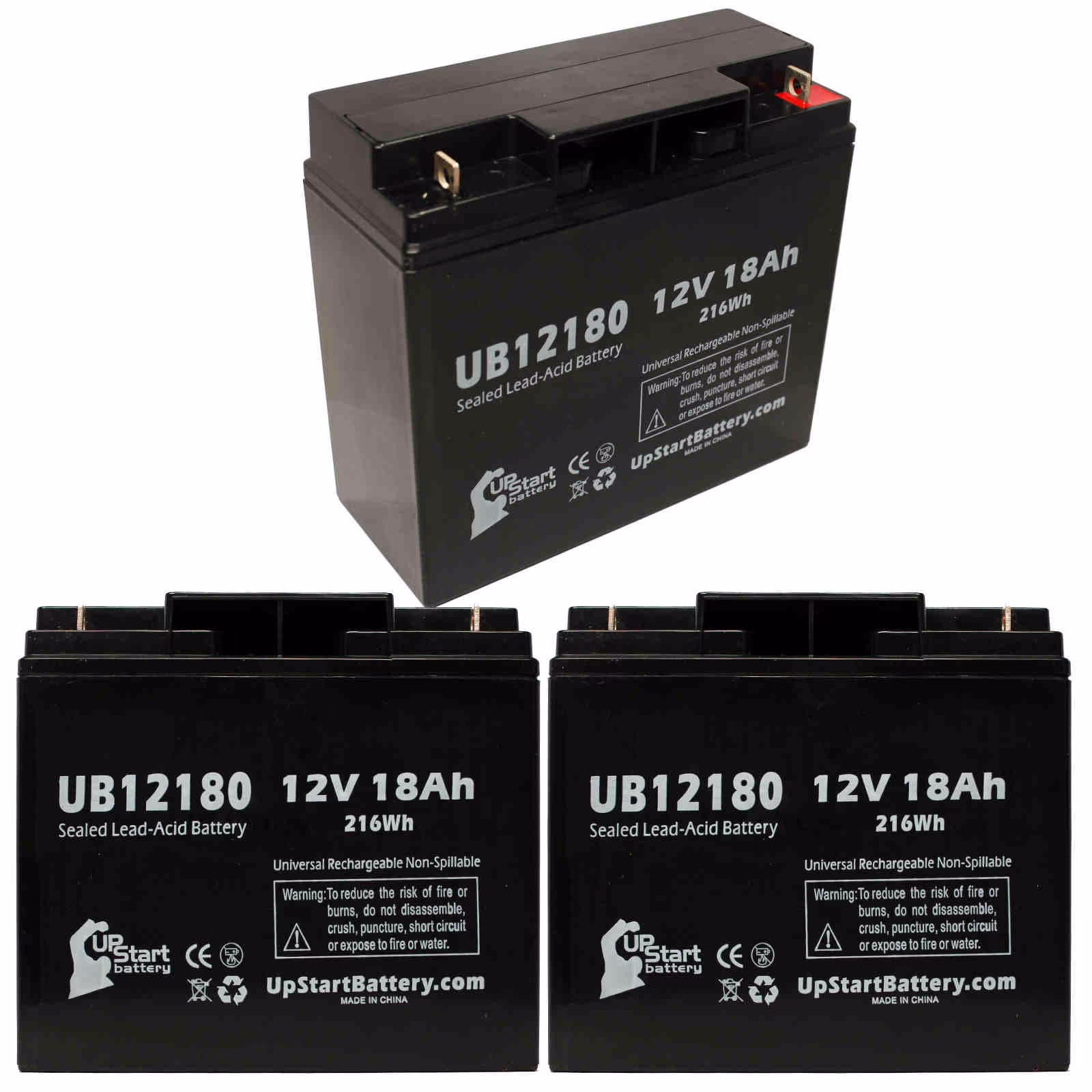 3x Pack - POWERSONIC PS-12200NB Battery Replacement - UB12180 Universal Sealed Lead Acid Battery (12V, 18Ah, 18000mAh, T4 Terminal, AGM, SLA)