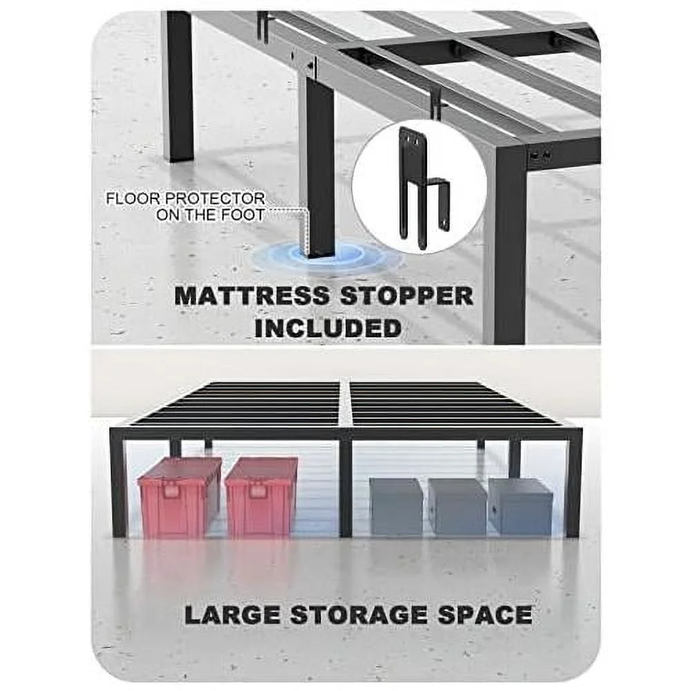 Queen Size Heavy Duty Steel Bed Frame Platform Mattress Foundation,14 Inch Height No Box Spring Needed (Mattress Anti Slip Stopper Included) (Queen Size)