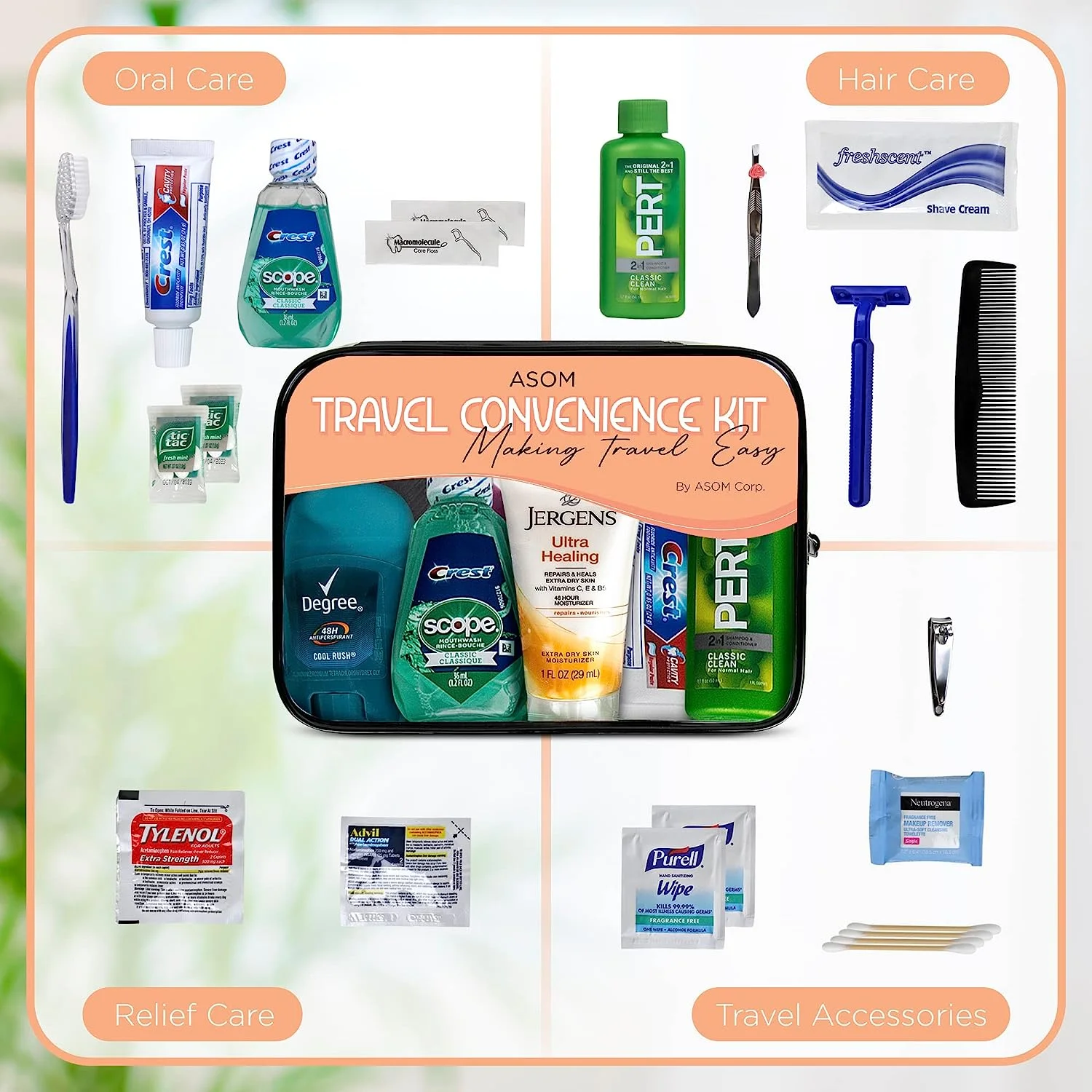 Unisex Toiletry Travel Kit, TSA Approved Personal Care Toiletries Hygiene Essentials Set, 20 Piece