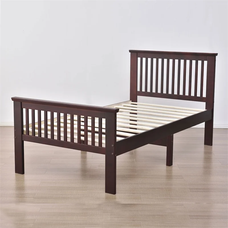 Home Square 2-Piece Set with Pine Twin Bed and 2-Drawer Armoire in Mahogany