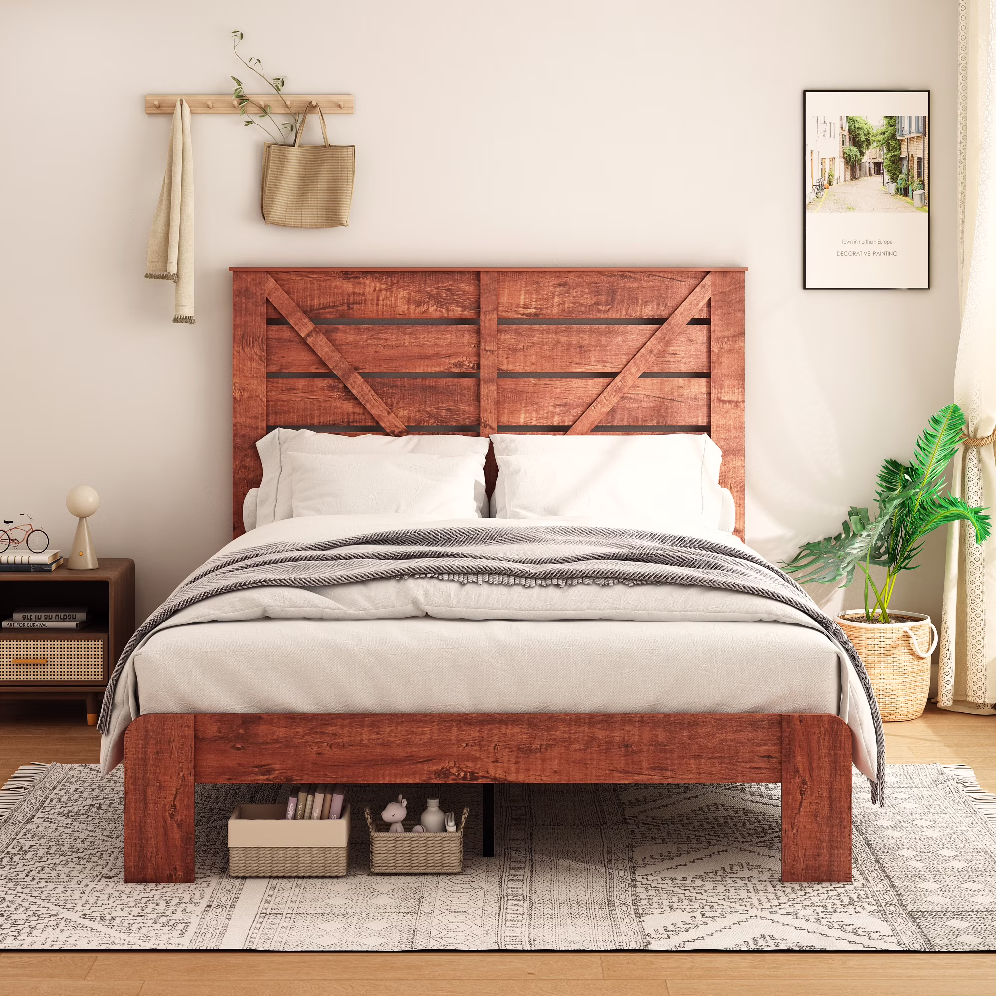 CoSoTower King Bed Frame Headboard , Wood Platform Bed Frame , Noise Free,No Box Spring Needed and Easy Assembly Tool,Large Under Bed Storage, Vintage Brown