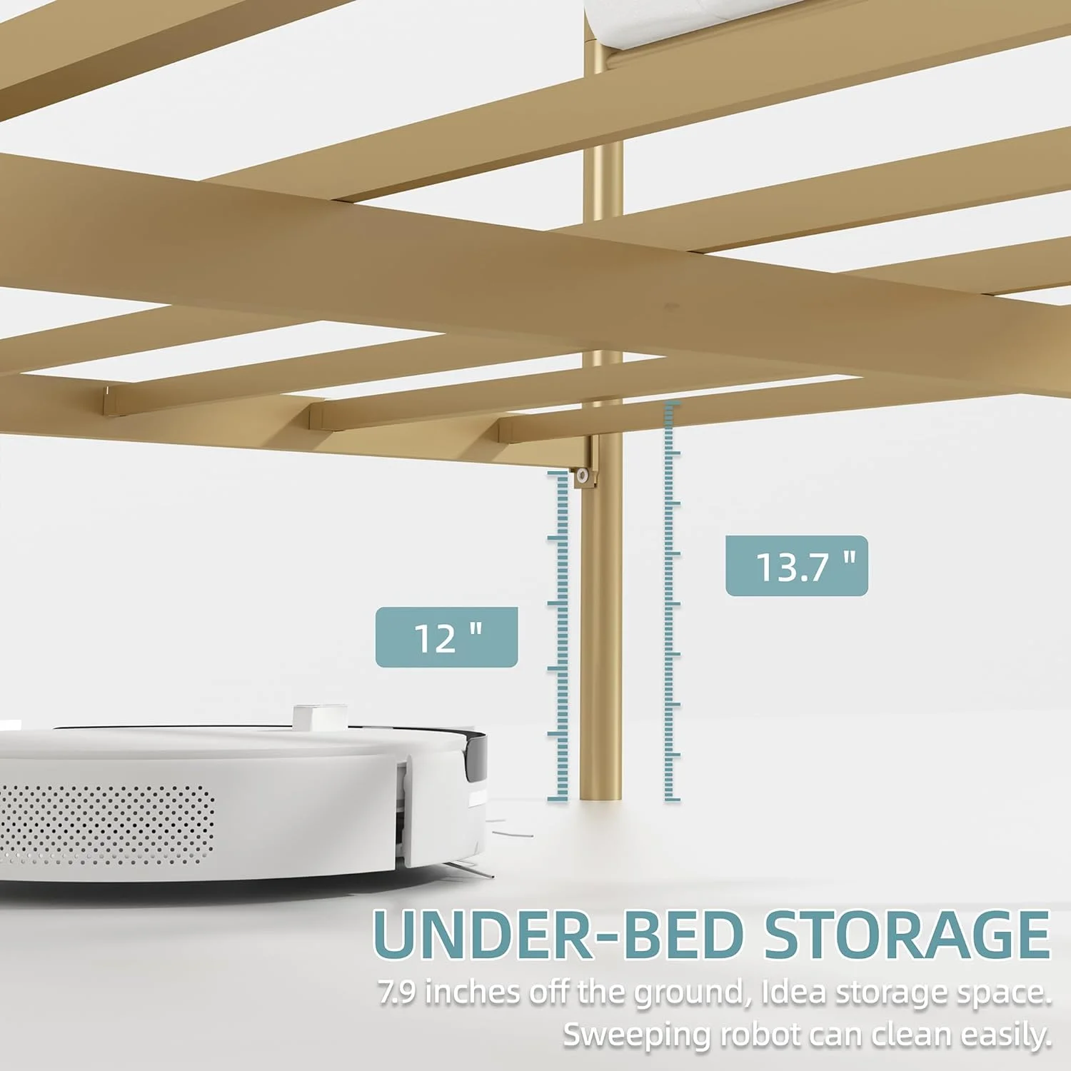 YINCHEN Queen Size Bed Frame with Velvet Fabric Headboard, Gold Metal Platform Bed, Solid Metal Slats Support, No Box Spring Needed, Easy Assembly, Modern White Velvet