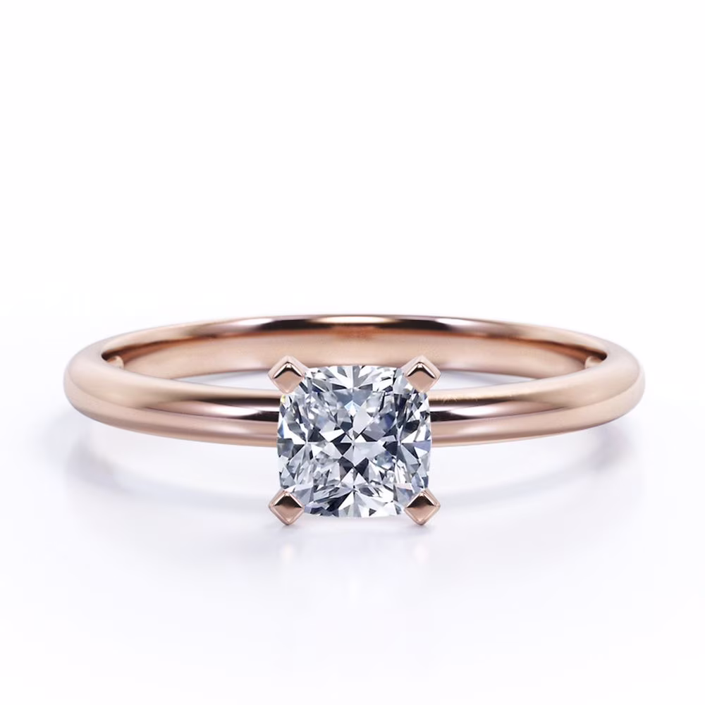 JeenMata Certified - 4 Prong - 1.5 Carat Cushion Cut Moissanite - Solitaire Right Hand Ring - 18K Rose Gold Plating Over Silver