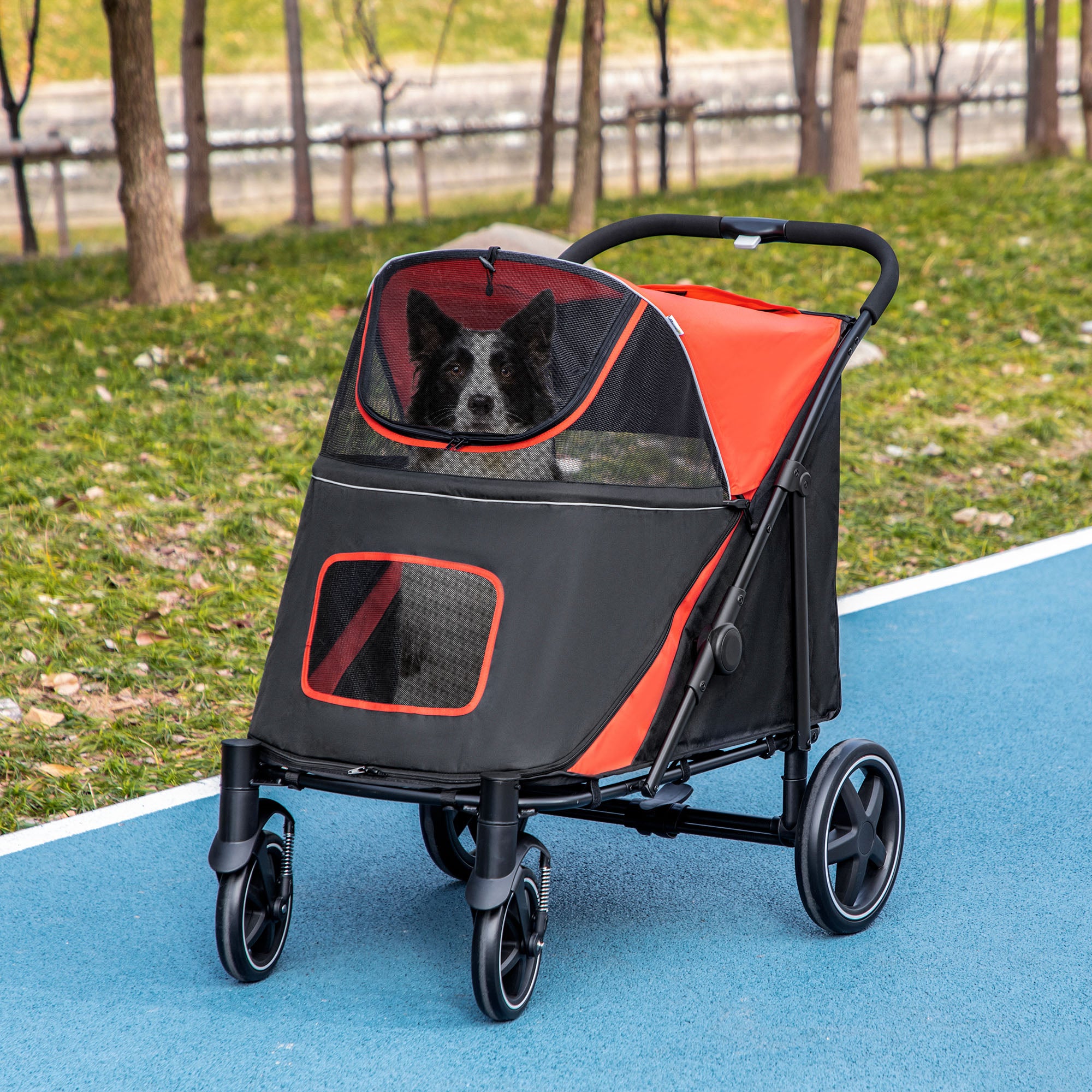 Pet Stroller - Foldable Dog Stroller with 2 Safety Lashes - Gray