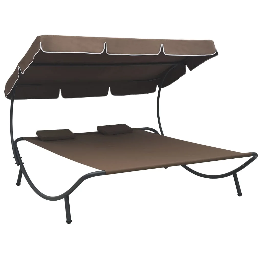 Outdoor Bed with Canopy and Pillows Brown