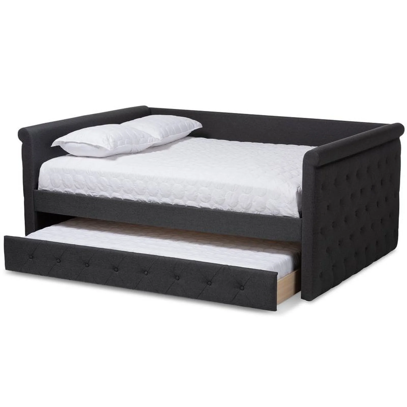 Bowery Hill Fabric Tufted Full Daybed with Trundle in Dark Gray