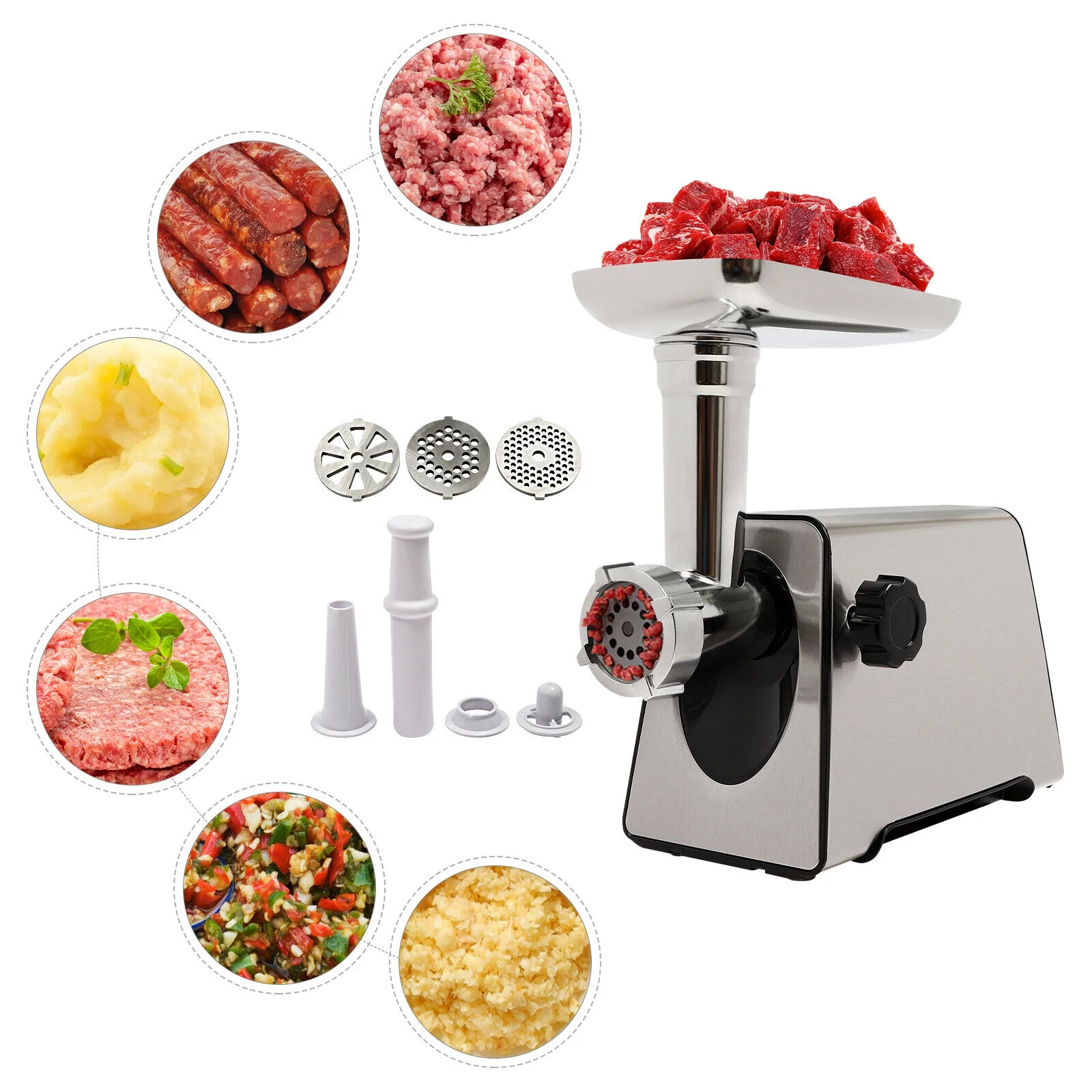 2.8KW Commercial Electric Meat Grinder Kitchen Sausage Maker Filler Stuffer Home Silver