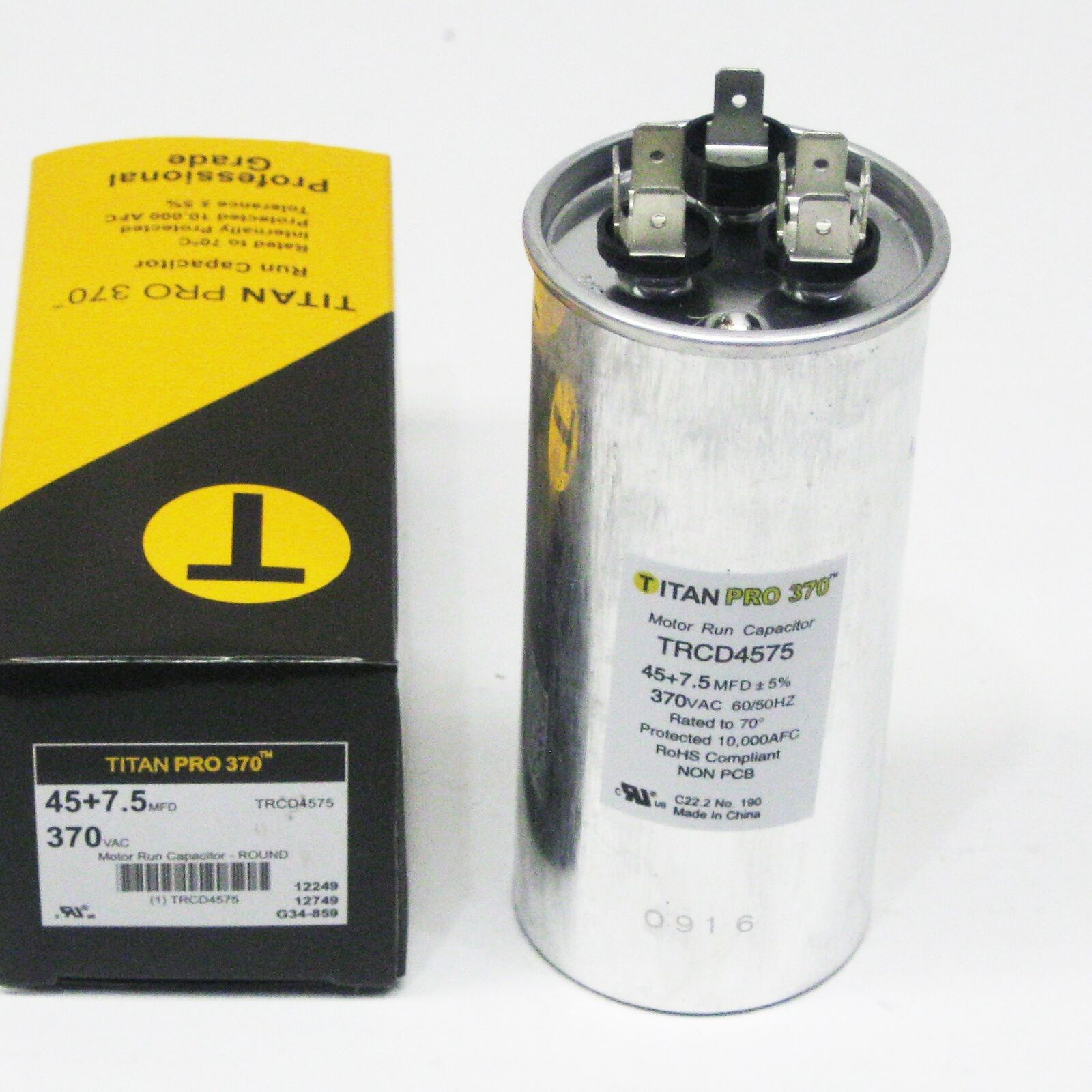 TitanPro TRCD4575 HVAC Round Dual Motor Run Capacitor. 45/7.5 MFD/UF 370 Volts