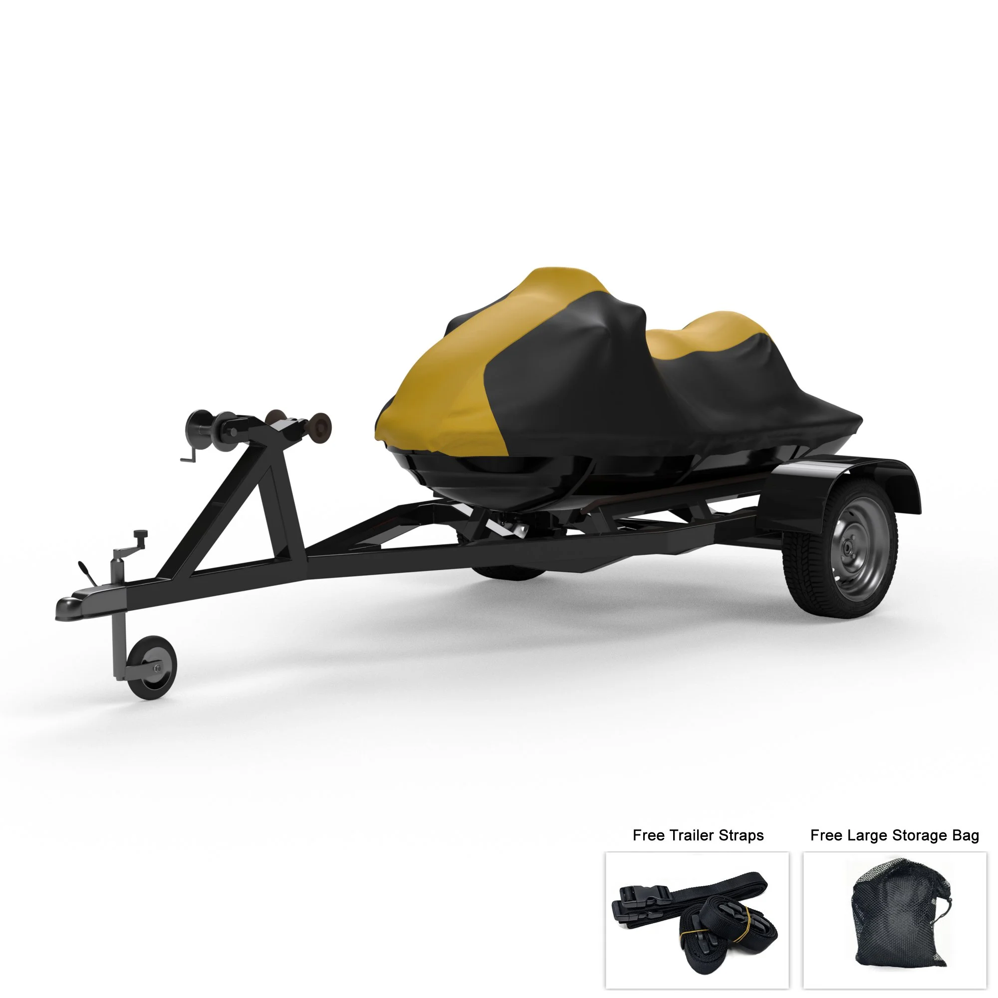 Weatherproof Jet Ski Cover For KAWASAKI Jet Ski 750 SXi PRO 1998-2001 - YELLOW / Black Color - All Weather - Trailerable - Protects from Rain, Sun, And More! Includes Trailer Straps And Storage Bag